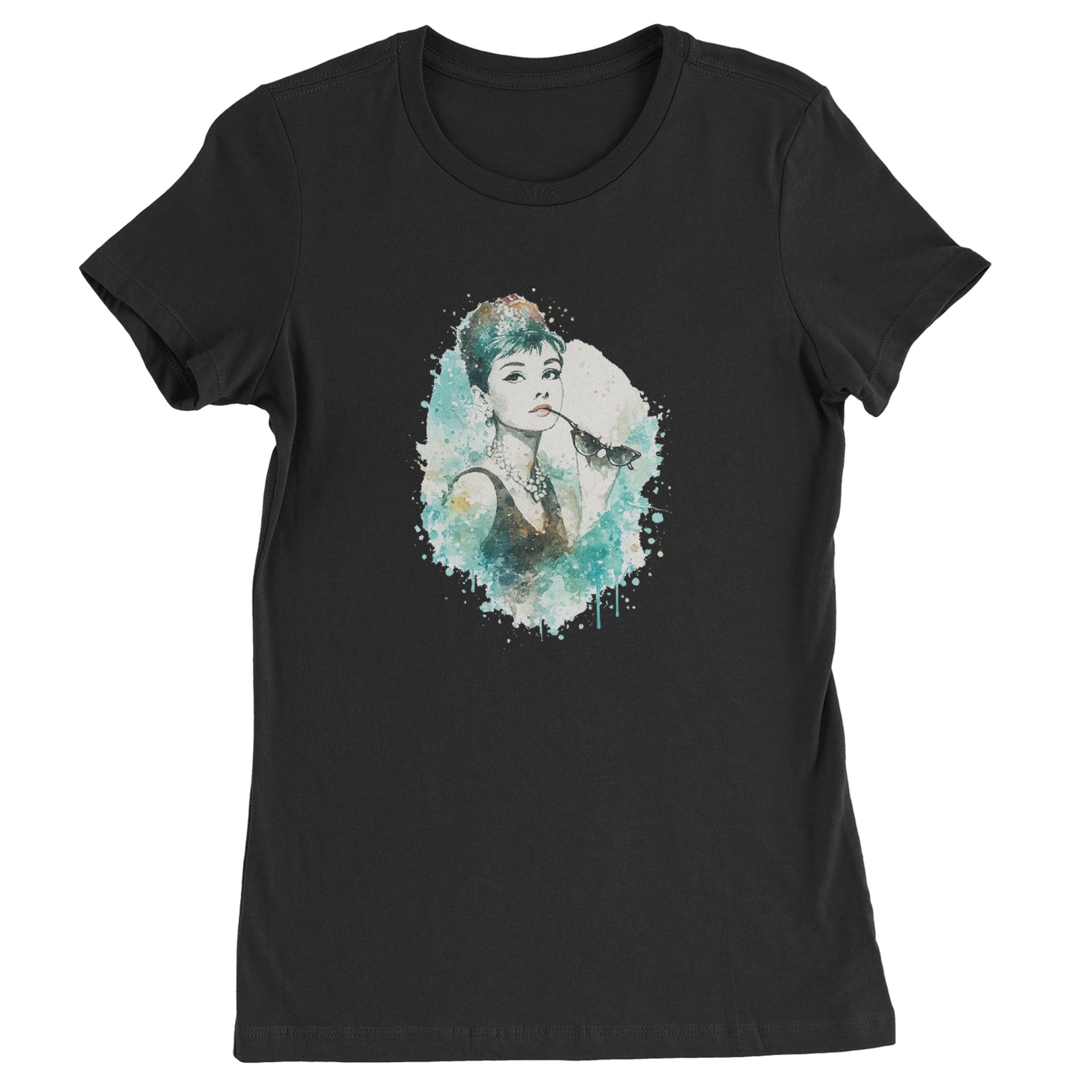 Mrs. Herpburn Iconic Watercolors Womens T-shirt Black