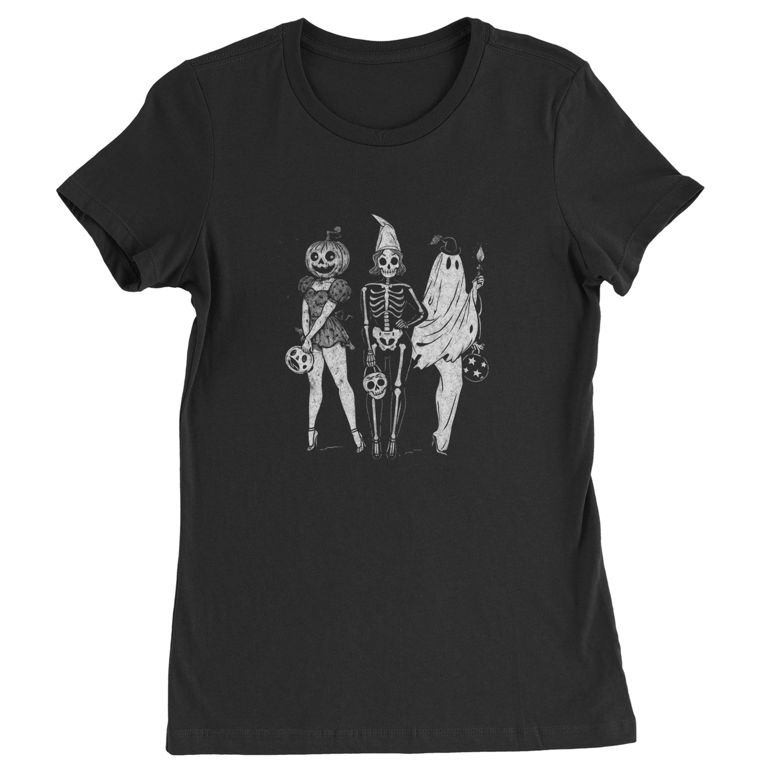 Vintage Spooky Squad Pinup Halloween Design Womens T-shirt Black