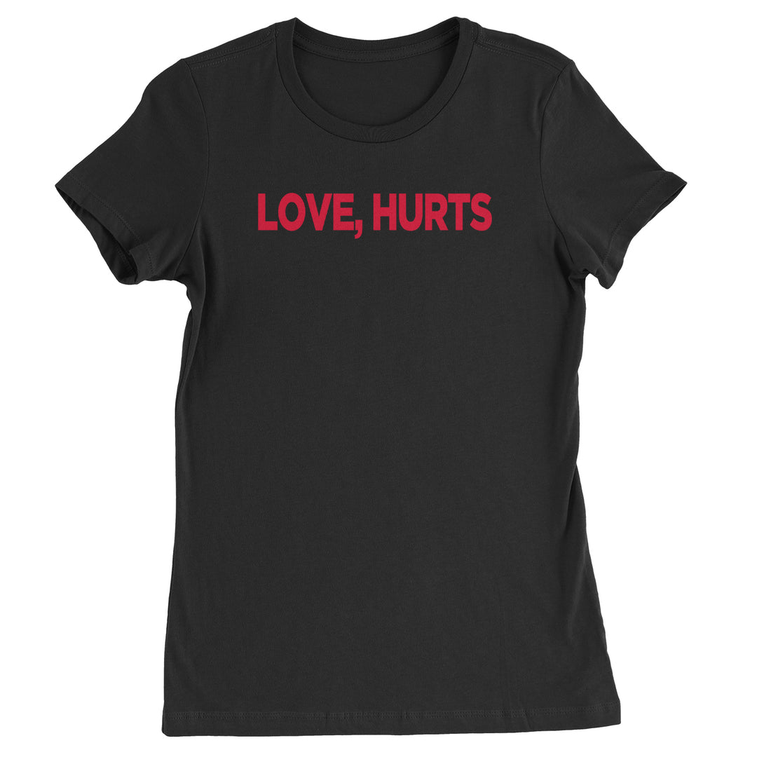 Love Hurts bold text design on a Women's Heavyweight Cotton T-Shirt with crew neck and cap sleeves