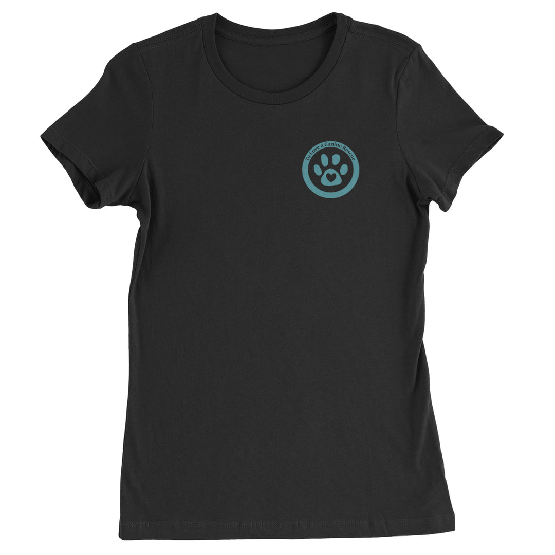 TLC To Love a Canine Dog Rescue Teal Womens T-shirt Black