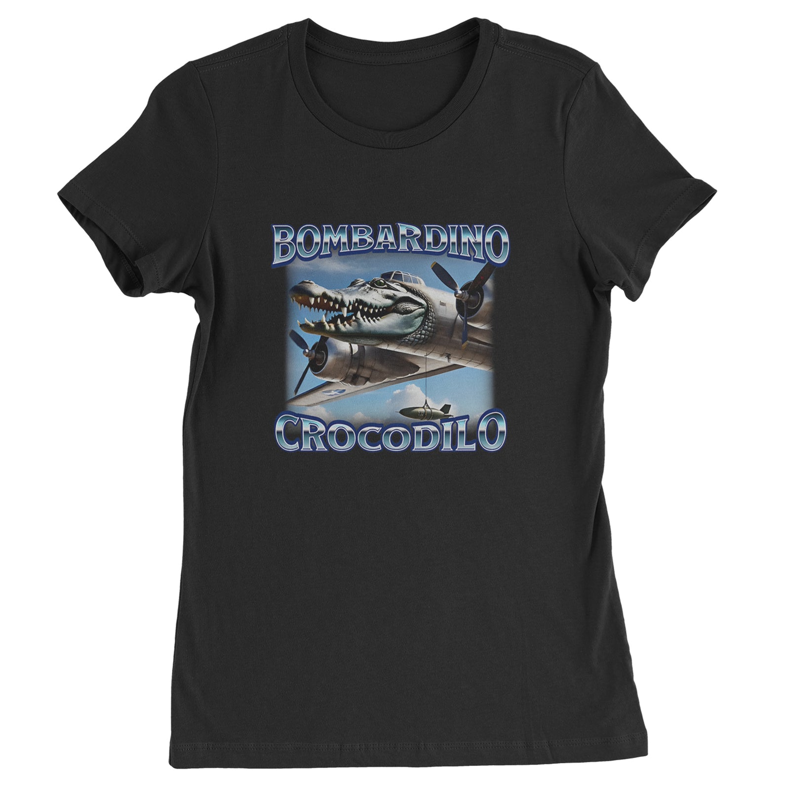 Bombardino Crocodilo Brainrot Womens T-shirt Black
