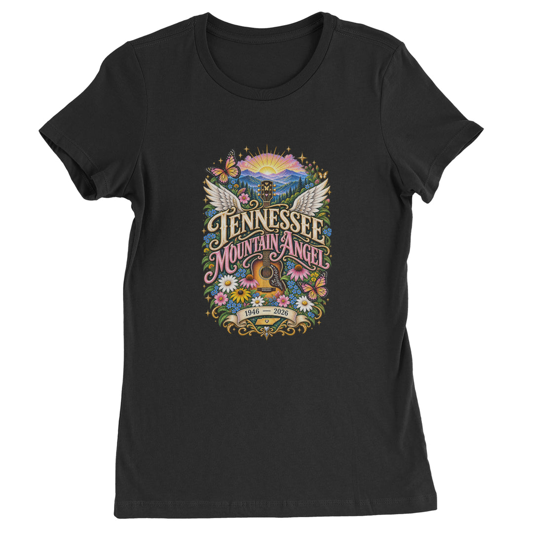 Tennessee Mountain Angel Wings Dolly Womens T-shirt Black