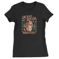 Quest Squad Broccoli Cat Fantasy Reader  Womens T-shirt Black