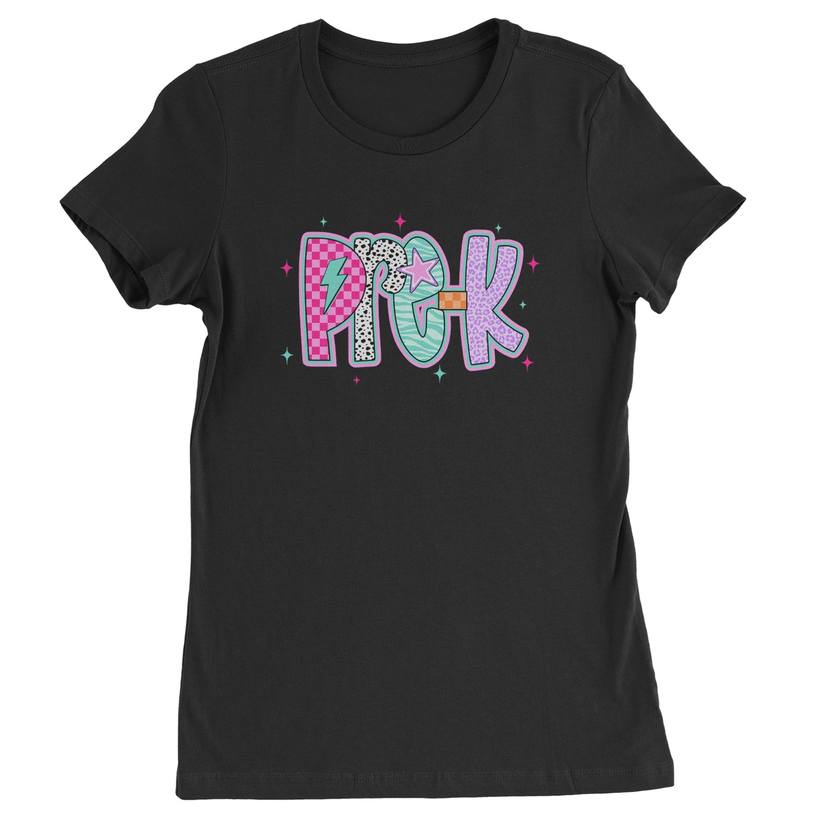 Pre-K Party Time Colorful Back to School Womens T-shirt Black