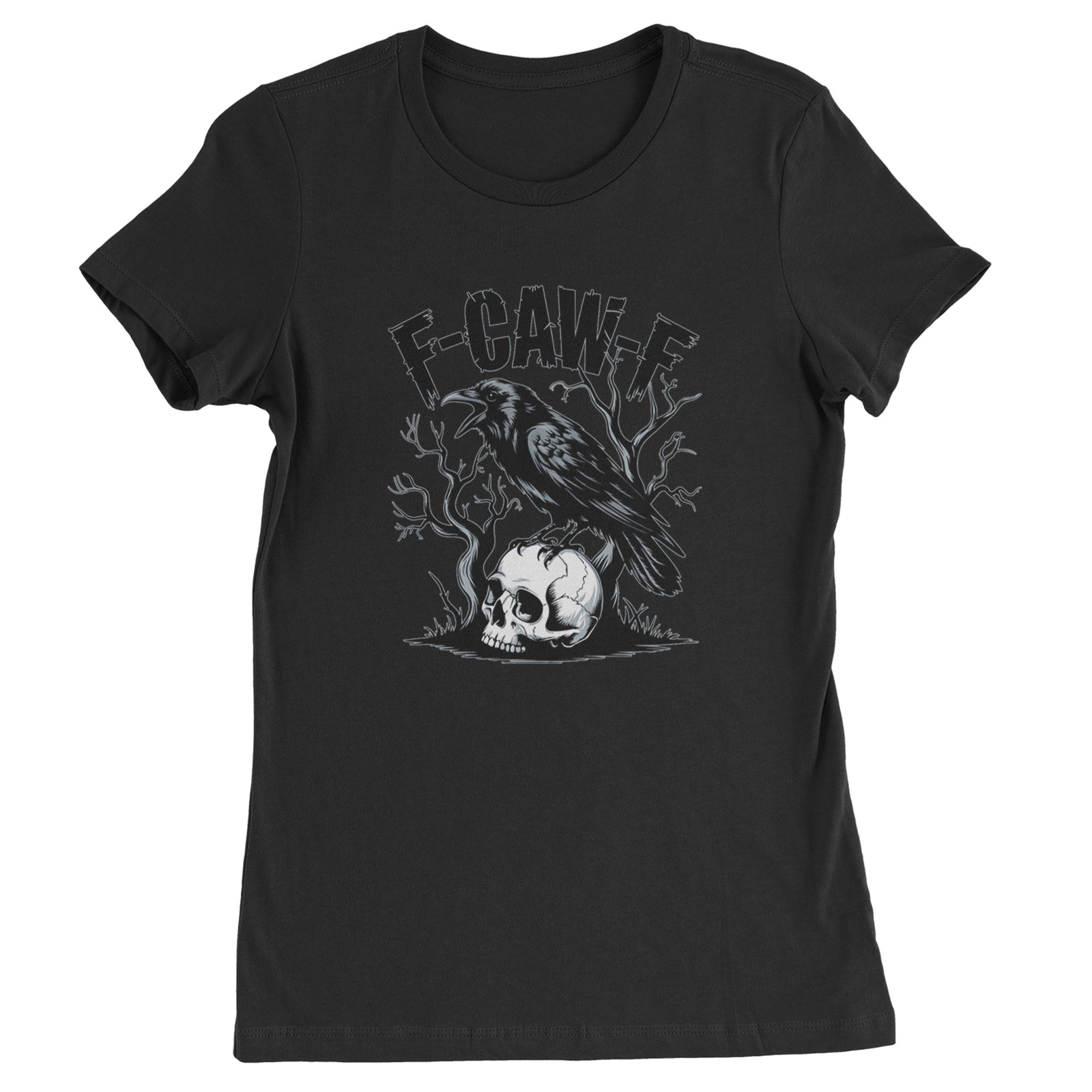 F-Caw-F Crow On Skull F-ck Off Gothic Womens T-shirt Ivory
