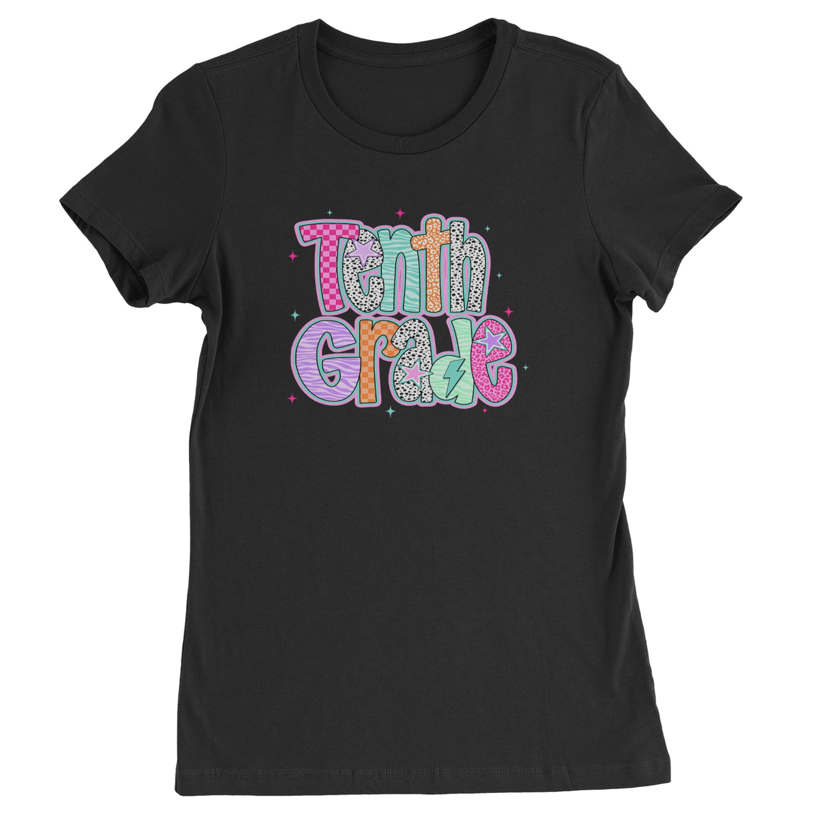 Tenth Grade Trendsetter Colorful Back to School Womens T-shirt Black