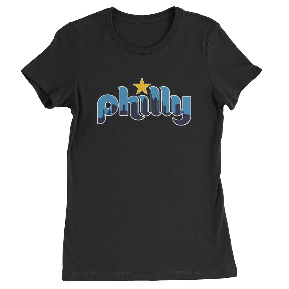 Skyline Philly Philadelphia graphic on Women's Heavyweight Cotton T-Shirt in Black