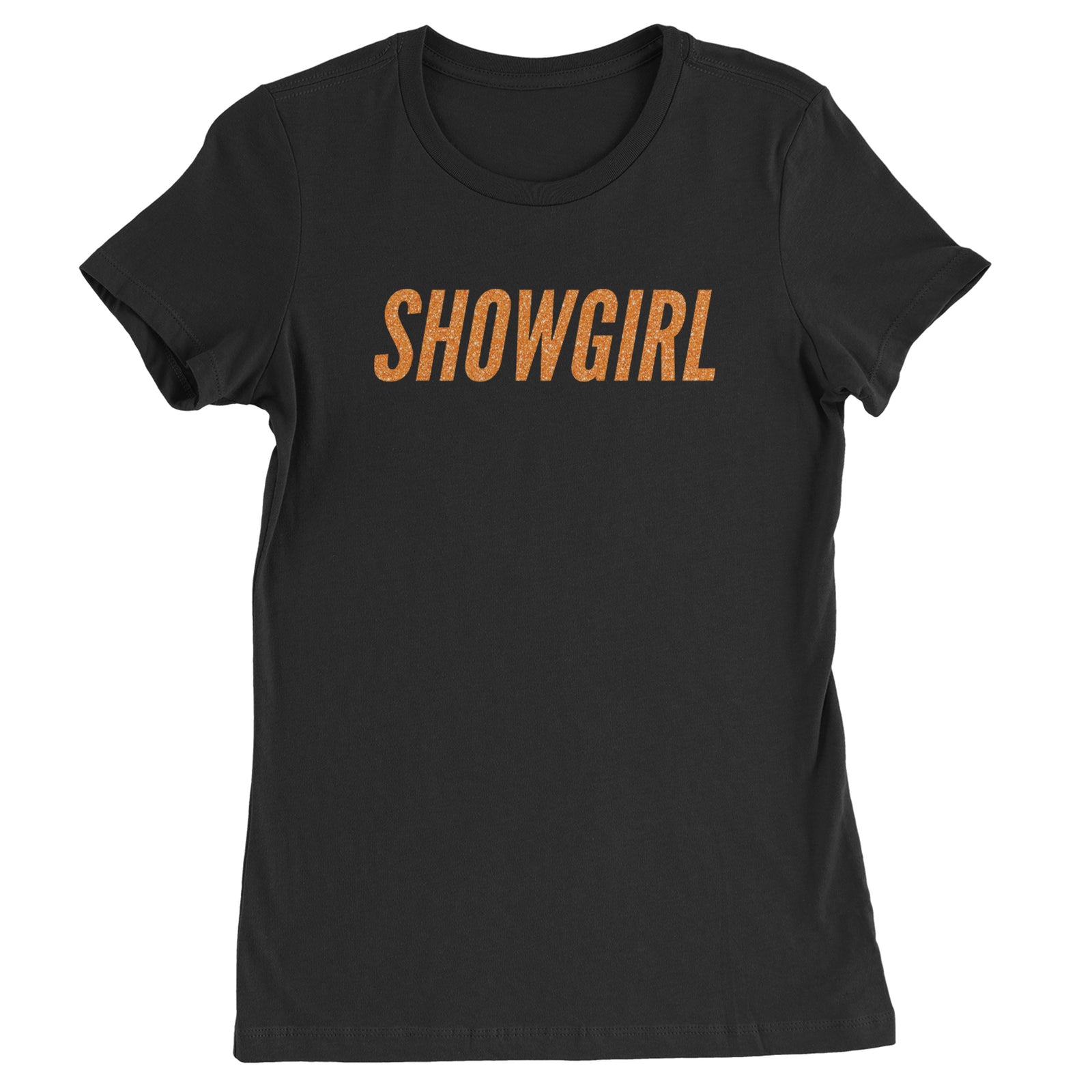 Showgirl Orange Glitter Womens T-shirt Black