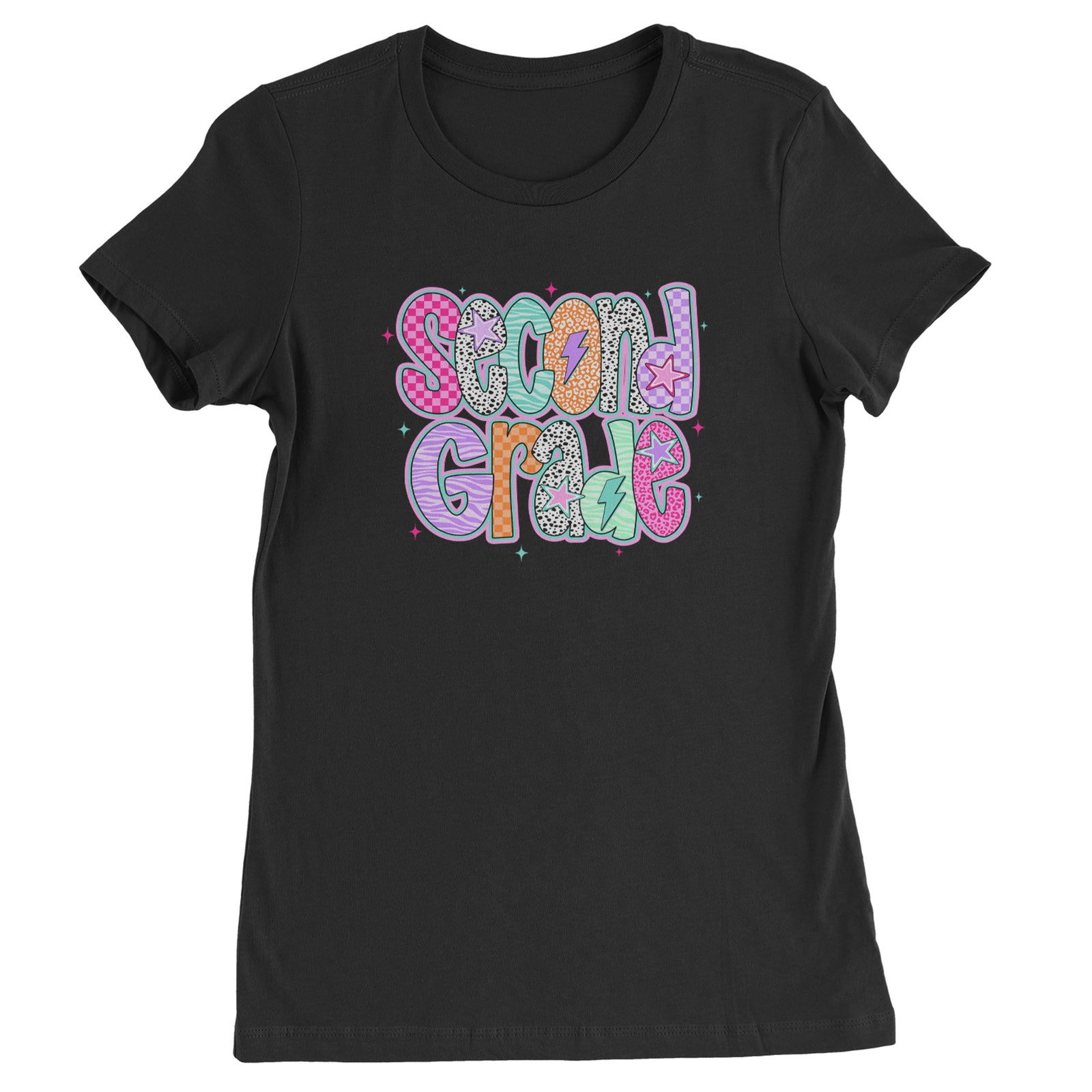 Second Grade Star Colorful Back to School Womens T-shirt Black