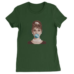 Audrey Hepburn Chewing Bubble Gum American Icon Womens T-shirt Forest Green
