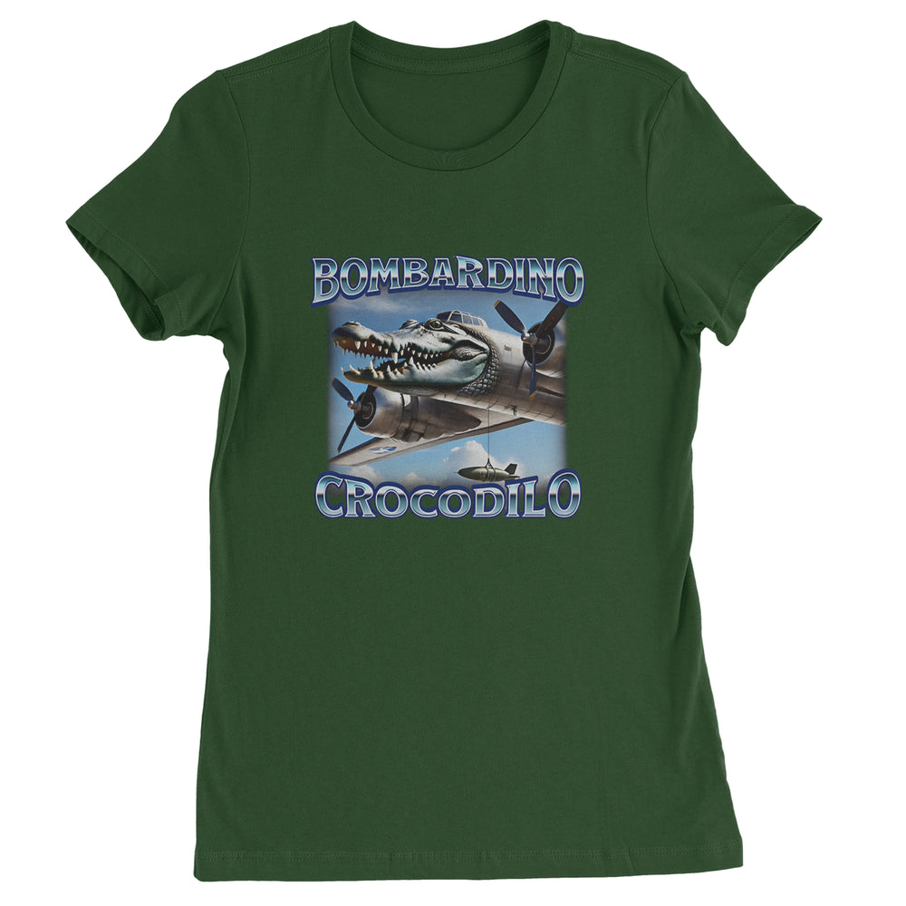 Bombardino Crocodilo Brainrot graphic on Women's Heavyweight Cotton T-Shirt in Forest Green