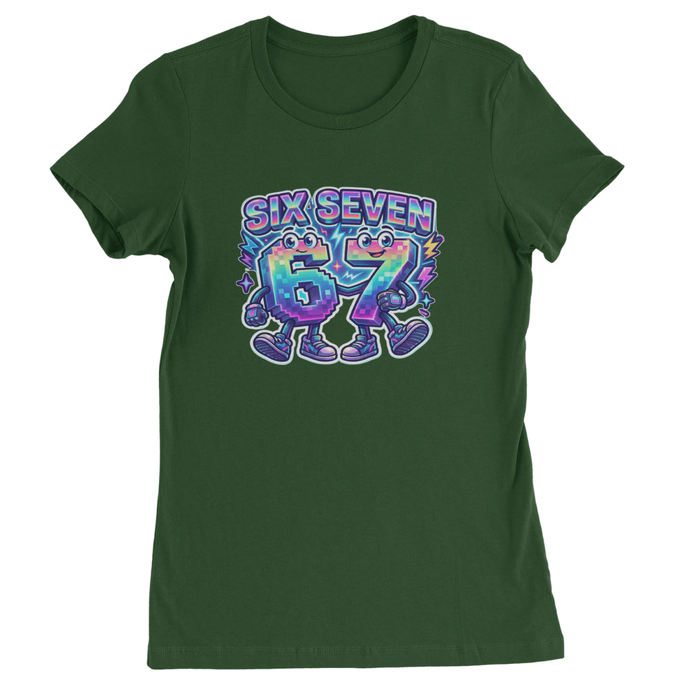 Six Seven 67 Retro Pixel Buddies graphic on Women's Heavyweight Cotton T-Shirt in Forest Green