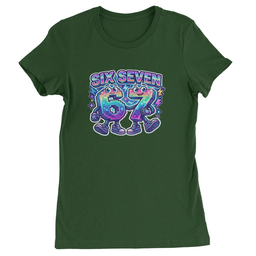 Six Seven 67 Retro Pixel Buddies Womens T-shirt Forest Green