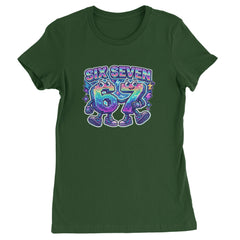 Six Seven 67 Retro Pixel Buddies Womens T-shirt Forest Green