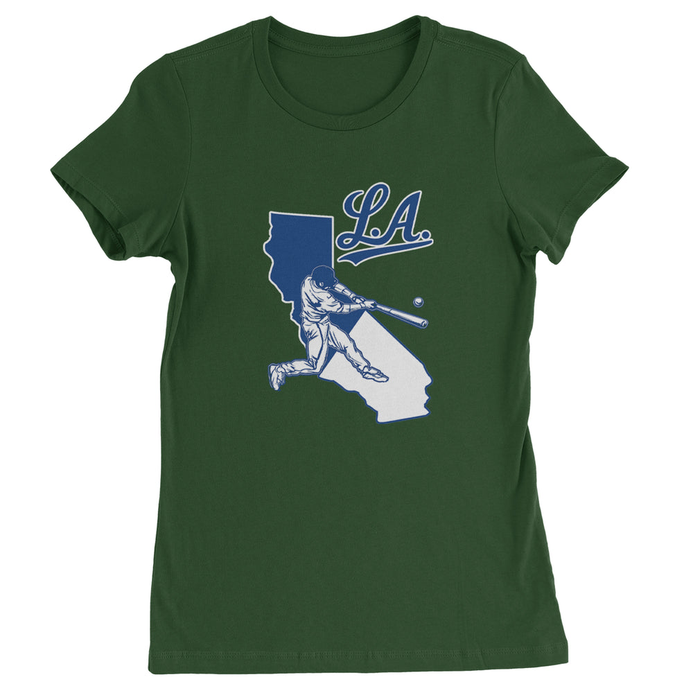 Los Angeles Baseball Batter Up Womens T-shirt Forest Green