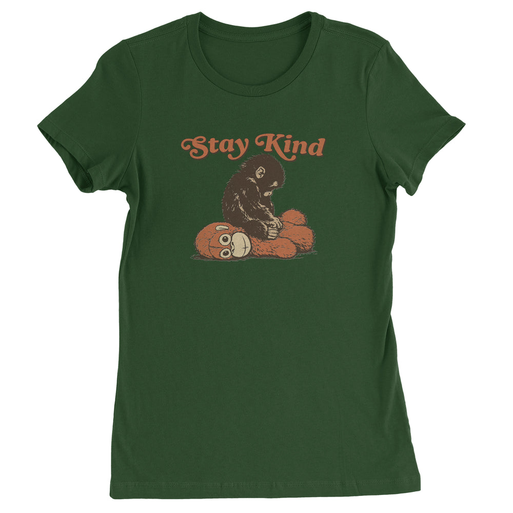 Punch Stay Kind Macaque graphic on Women's Heavyweight Cotton T-Shirt in Forest Green