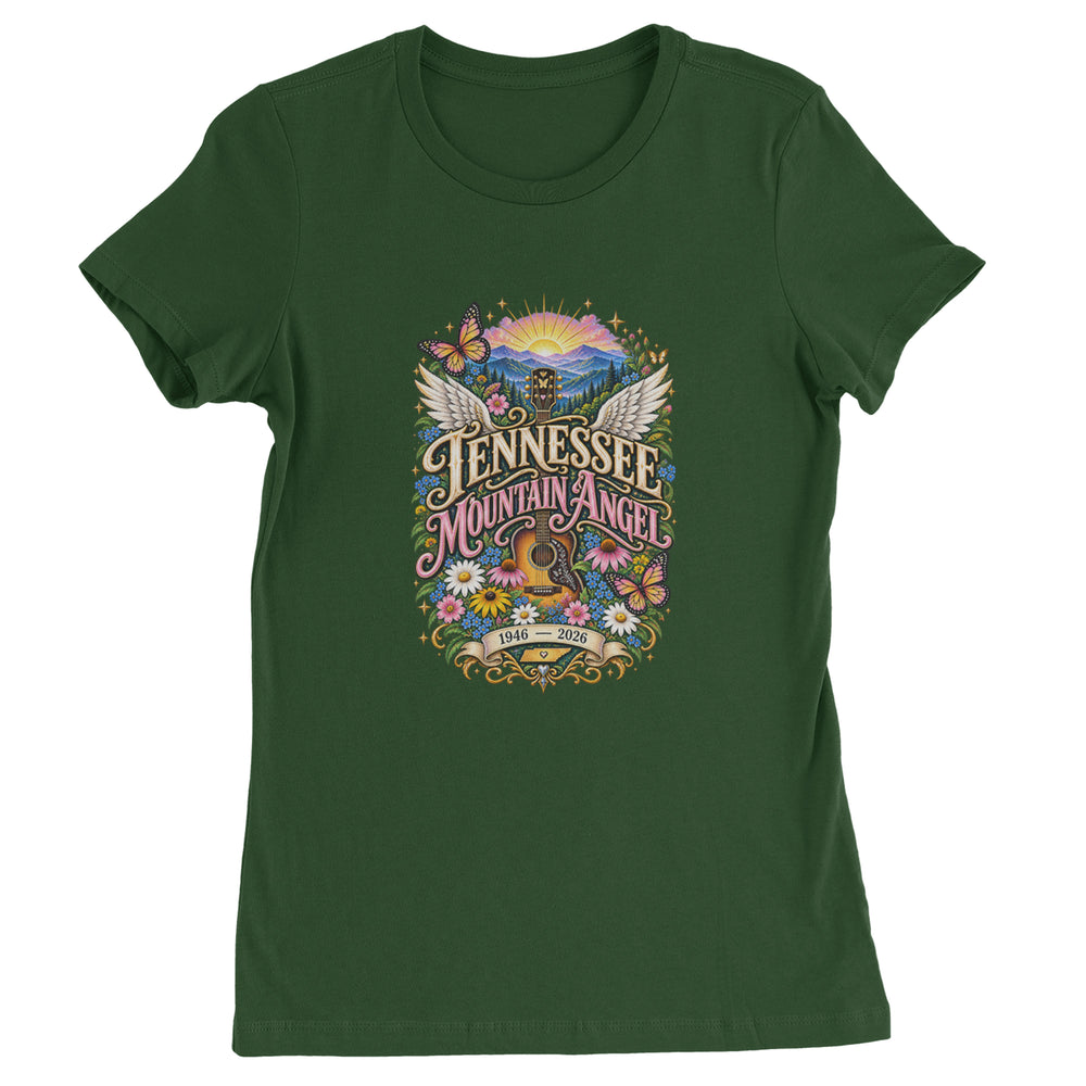 Tennessee Mountain Angel Wings Dolly Womens T-shirt Forest Green