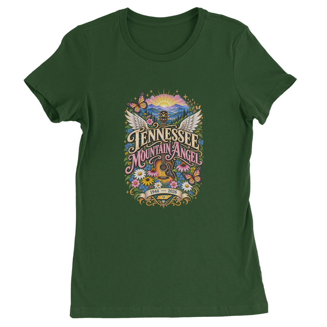 Tennessee Mountain Angel Wings Dolly Womens T-shirt Forest Green