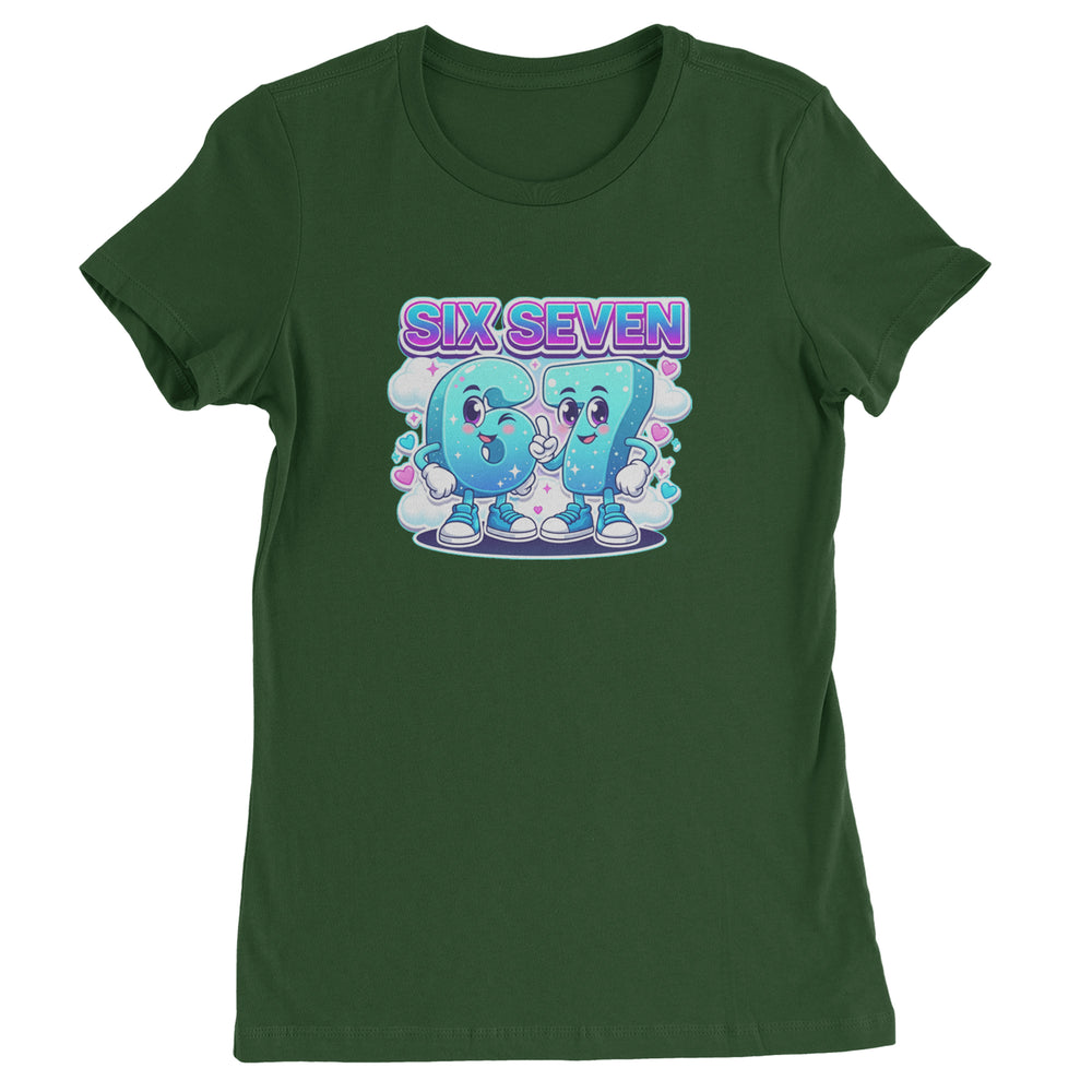 67 Six Seven Meme Kawaii Cloud graphic on Women's Heavyweight Cotton T-Shirt in Forest Green