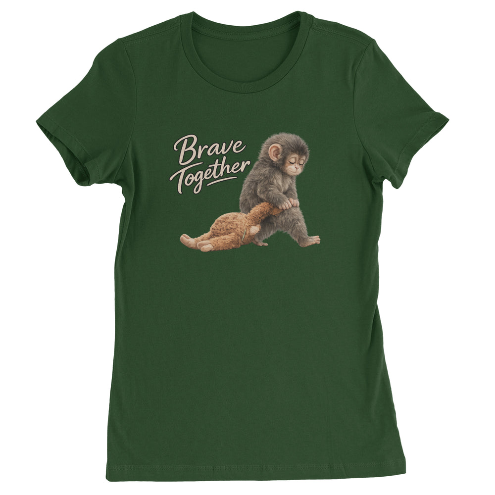 Punch Brave Together Stuffed Animal graphic on Women's Heavyweight Cotton T-Shirt in Forest Green