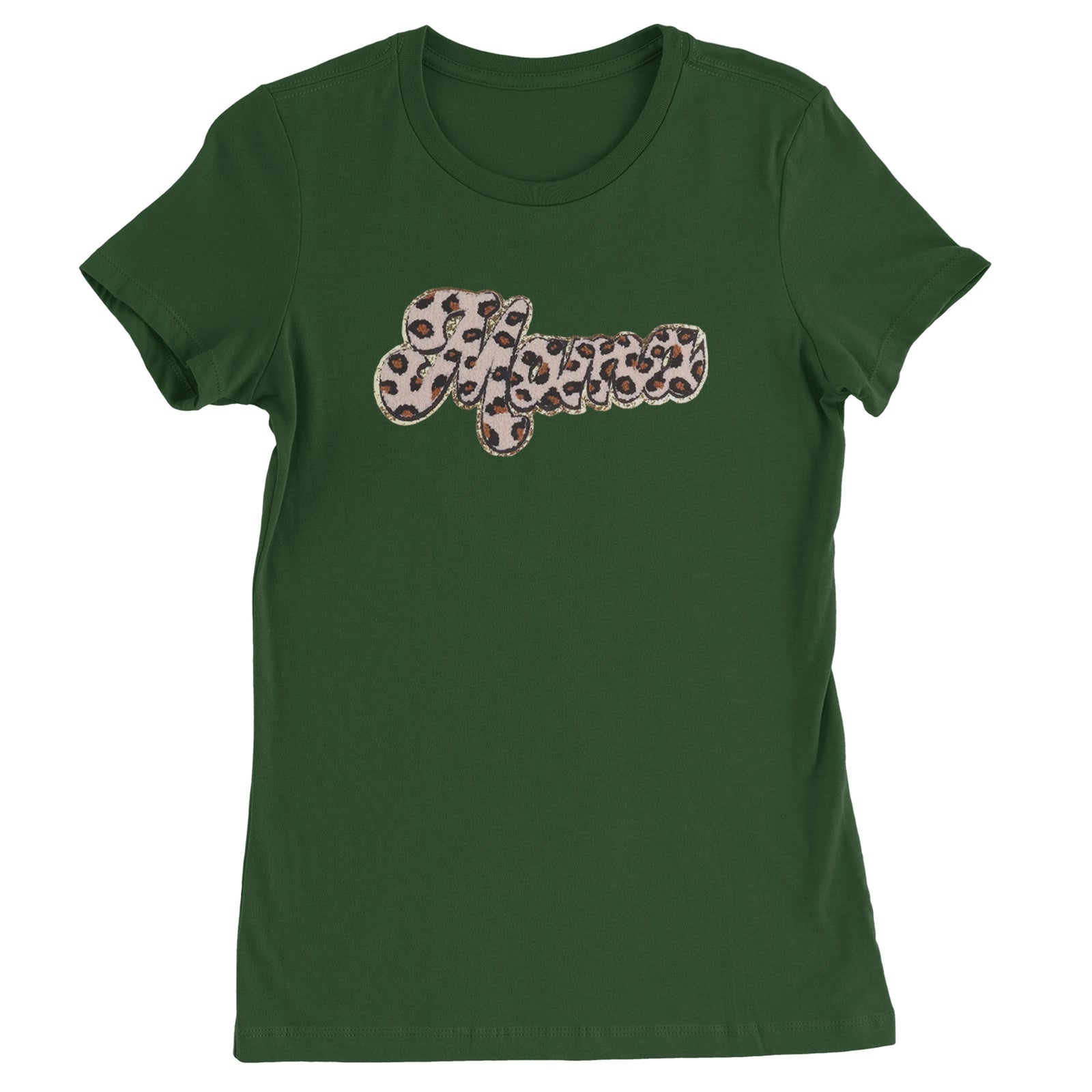 Mama Cheetah Print Glitter Chenille Patch Womens T-shirt Black