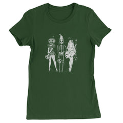 Vintage Spooky Squad Pinup Halloween Design Womens T-shirt Forest Green