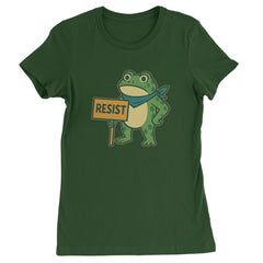 Sign Resist Meme Frog Protest Womens T-shirt Forest Green