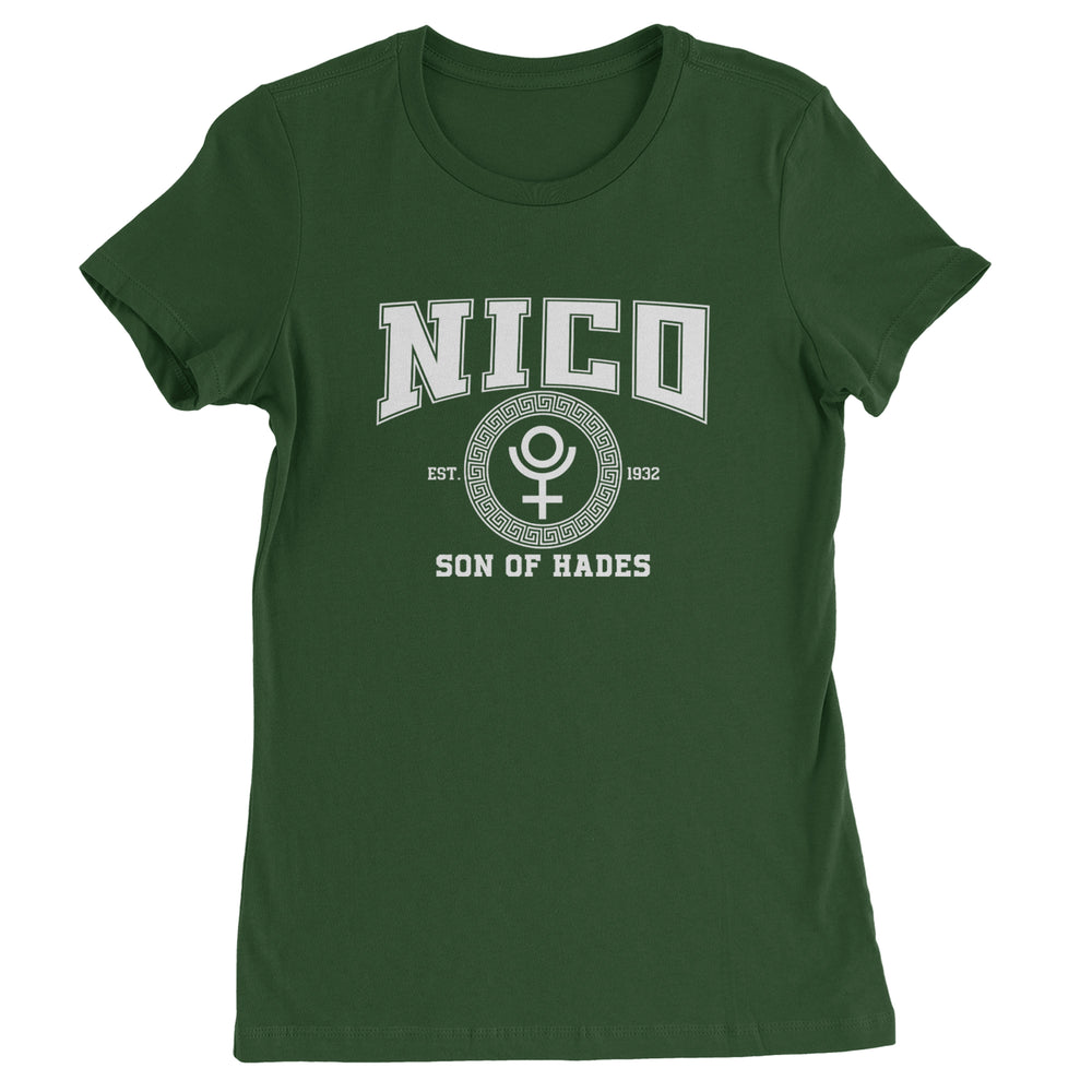 Nico Son of Hades Underworld Crest graphic on Women's Heavyweight Cotton T-Shirt in Forest Green