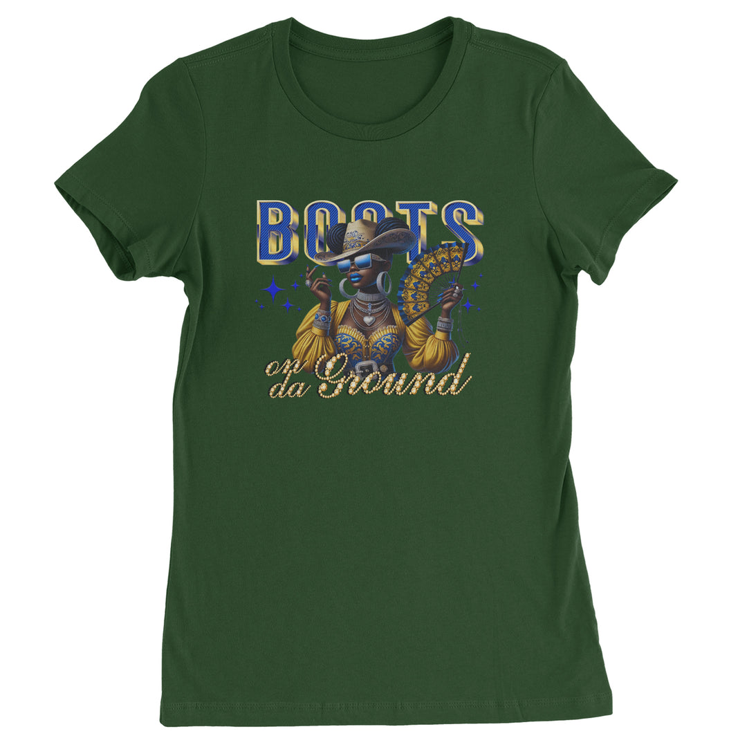 Boots On Da Ground Folding Fan Womens T-shirt Forest Green