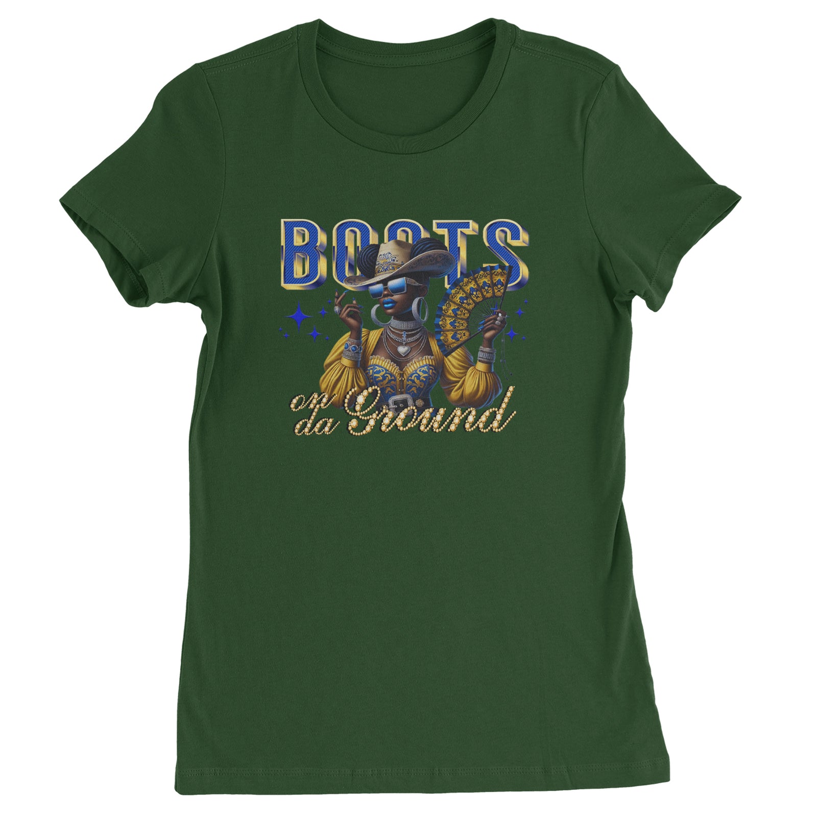 Boots On Da Ground Folding Fan Womens T-shirt Black