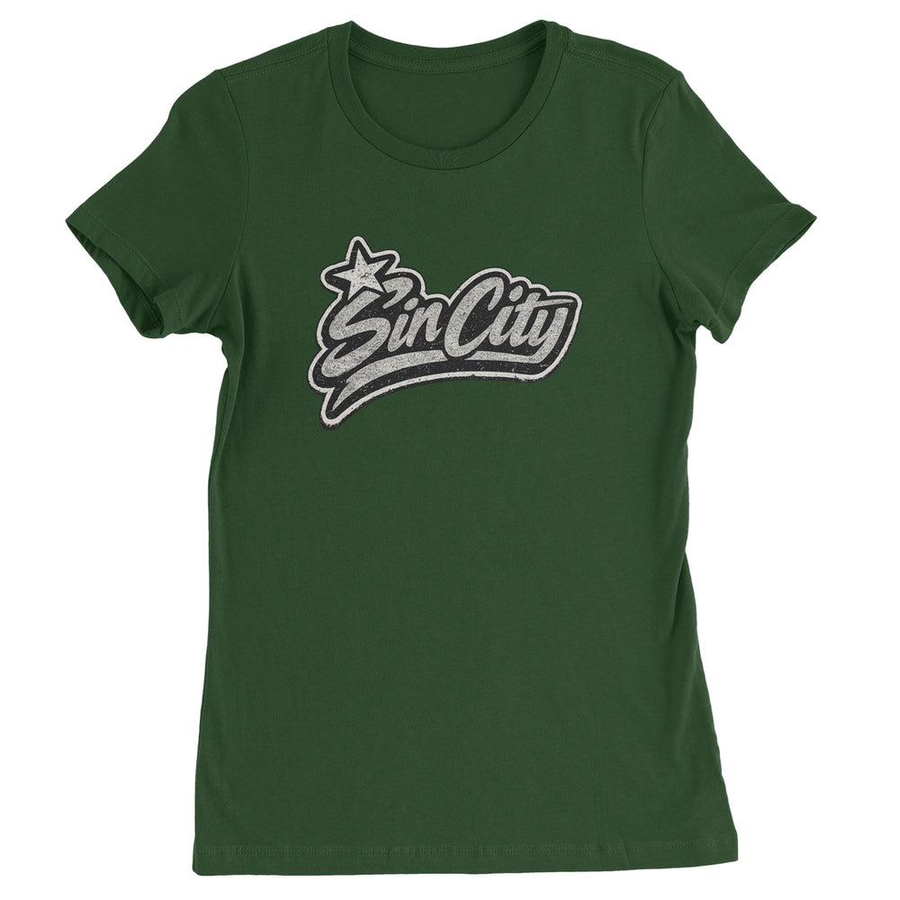 Sin City Vegas Retro Vintage Womens T-shirt Forest Green