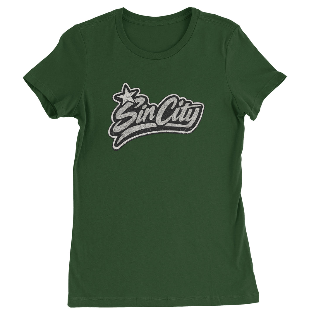 Sin City Vegas Retro Vintage graphic on Women's Heavyweight Cotton T-Shirt in Forest Green