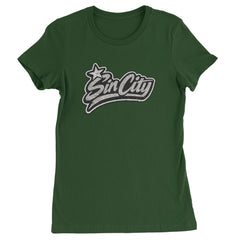 Sin City Vegas Retro Vintage graphic on Women's Heavyweight Cotton T-Shirt in Forest Green