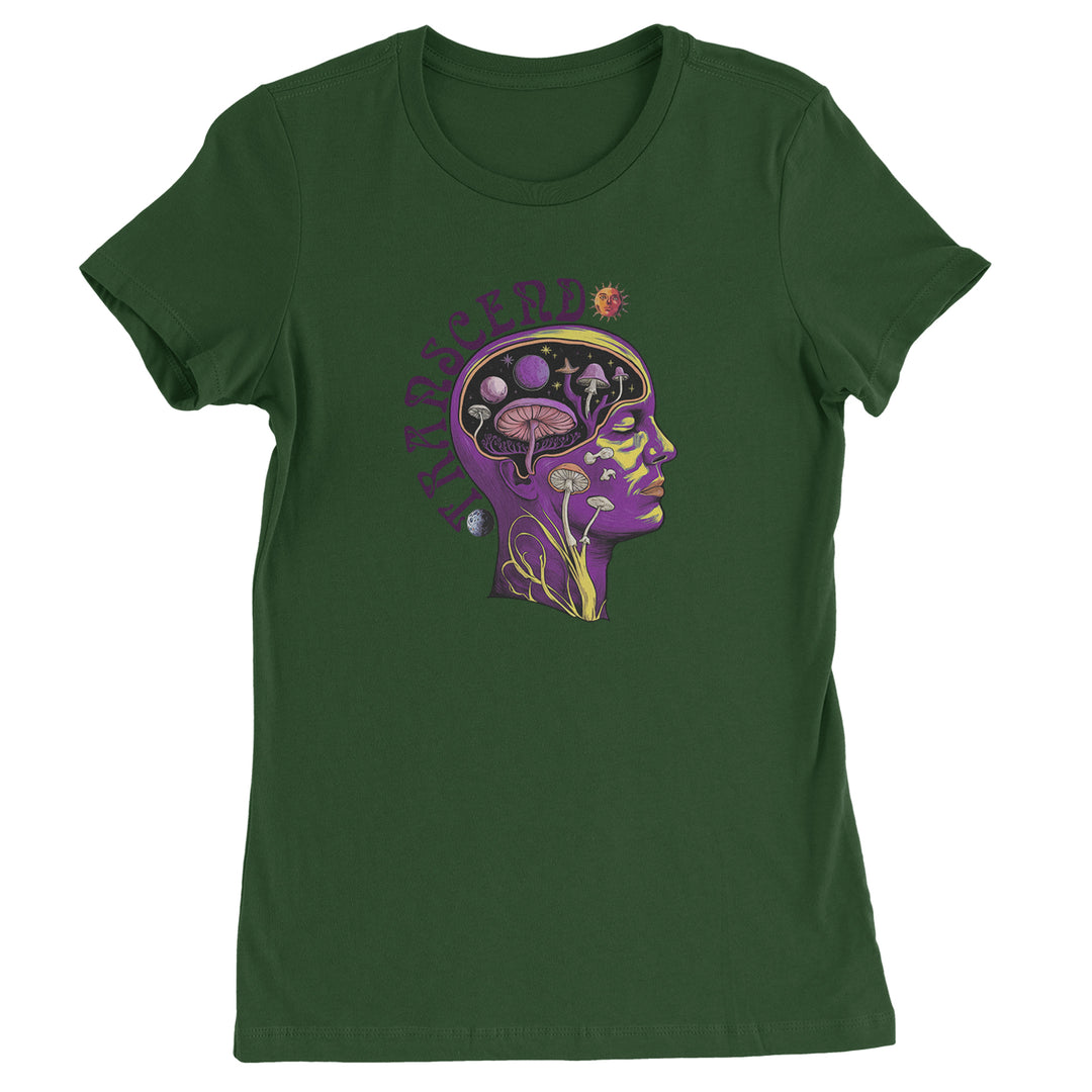 Psychedelic Cosmic Mushroom Head Womens T-shirt Forest Green