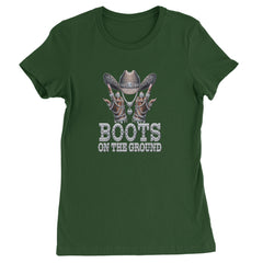 Boots On The Ground Bling Womens T-shirt Forest Green