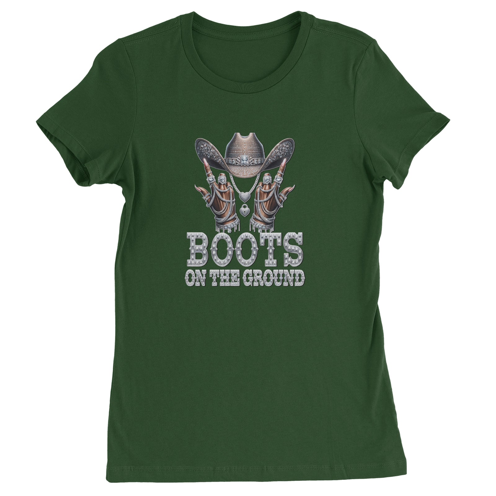 Boots On The Ground Bling Womens T-shirt Black