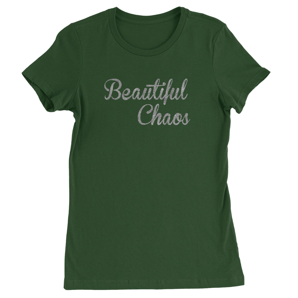 Beautiful Chaos Glitter Music Festival Womens T-shirt Forest Green