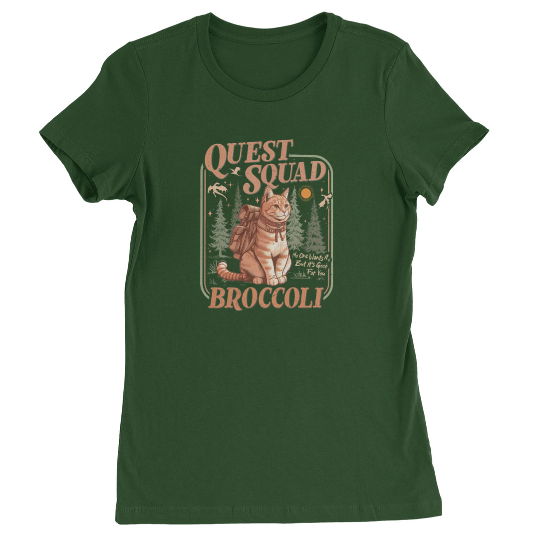 Quest Squad Broccoli Cat Fantasy Reader  Womens T-shirt Forest Green