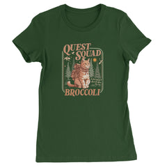 Quest Squad Broccoli Cat Fantasy Reader  Womens T-shirt Forest Green