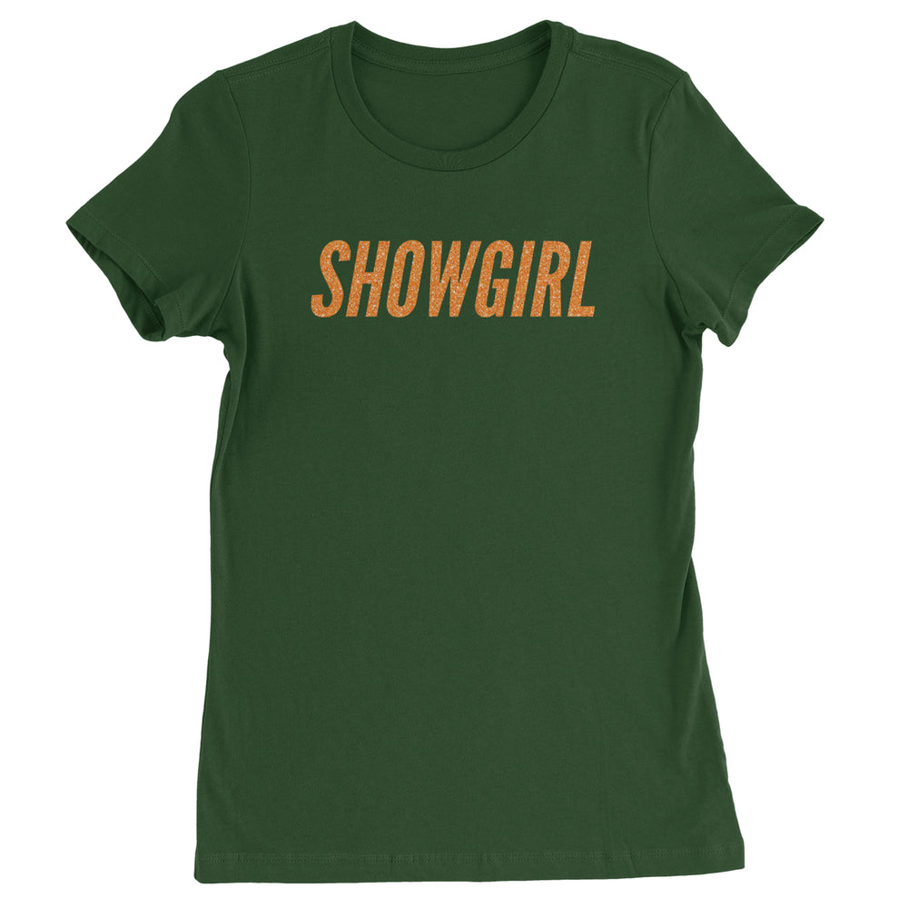 Showgirl Orange Glitter graphic on Women's Heavyweight Cotton T-Shirt in Forest Green