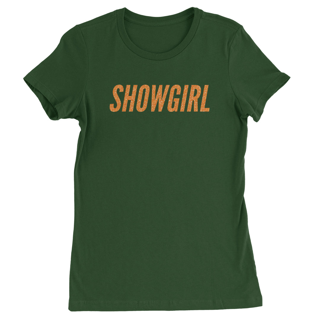 Showgirl Orange Glitter Womens T-shirt Forest Green