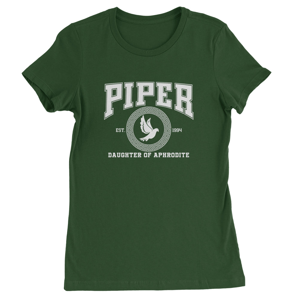 Piper Daughter of Aphrodite Rebel Heart graphic on Women's Heavyweight Cotton T-Shirt in Forest Green