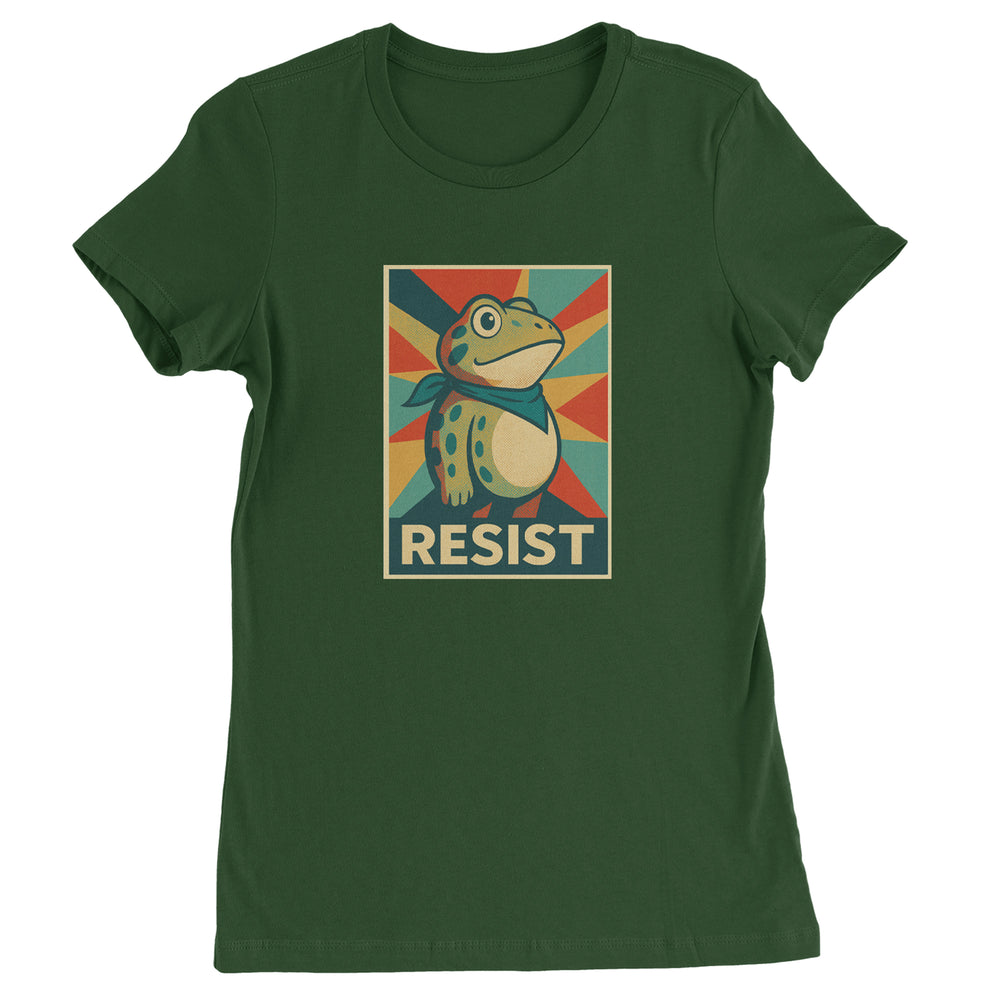 Resist Portland Protest Frog graphic on Women's Heavyweight Cotton T-Shirt in Forest Green