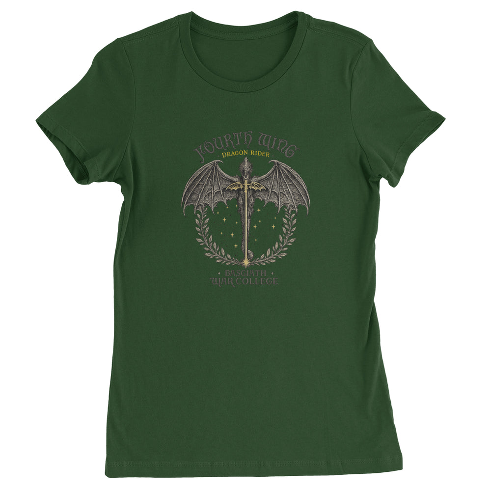 Fourth Wing Dragon Rider Vintage Basgiath War College graphic on Women's Heavyweight Cotton T-Shirt in Forest Green
