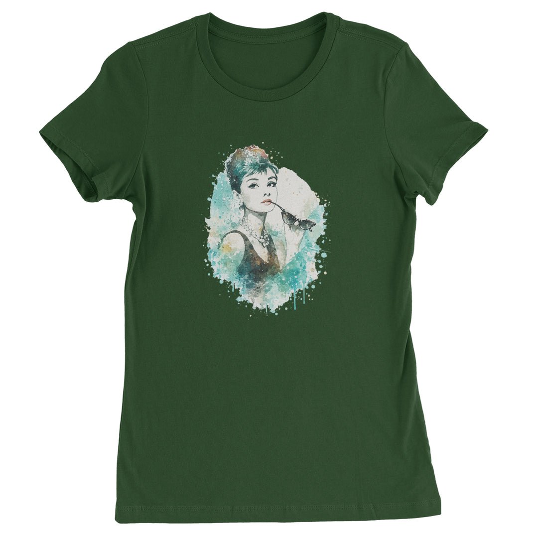 Mrs. Herpburn Iconic Watercolors Womens T-shirt Forest Green