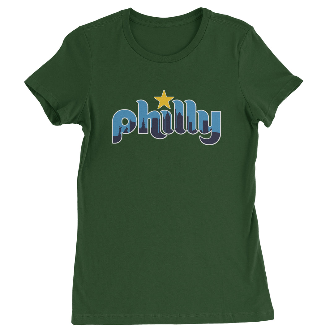 Skyline Philly Philadelphia Womens T-shirt Forest Green
