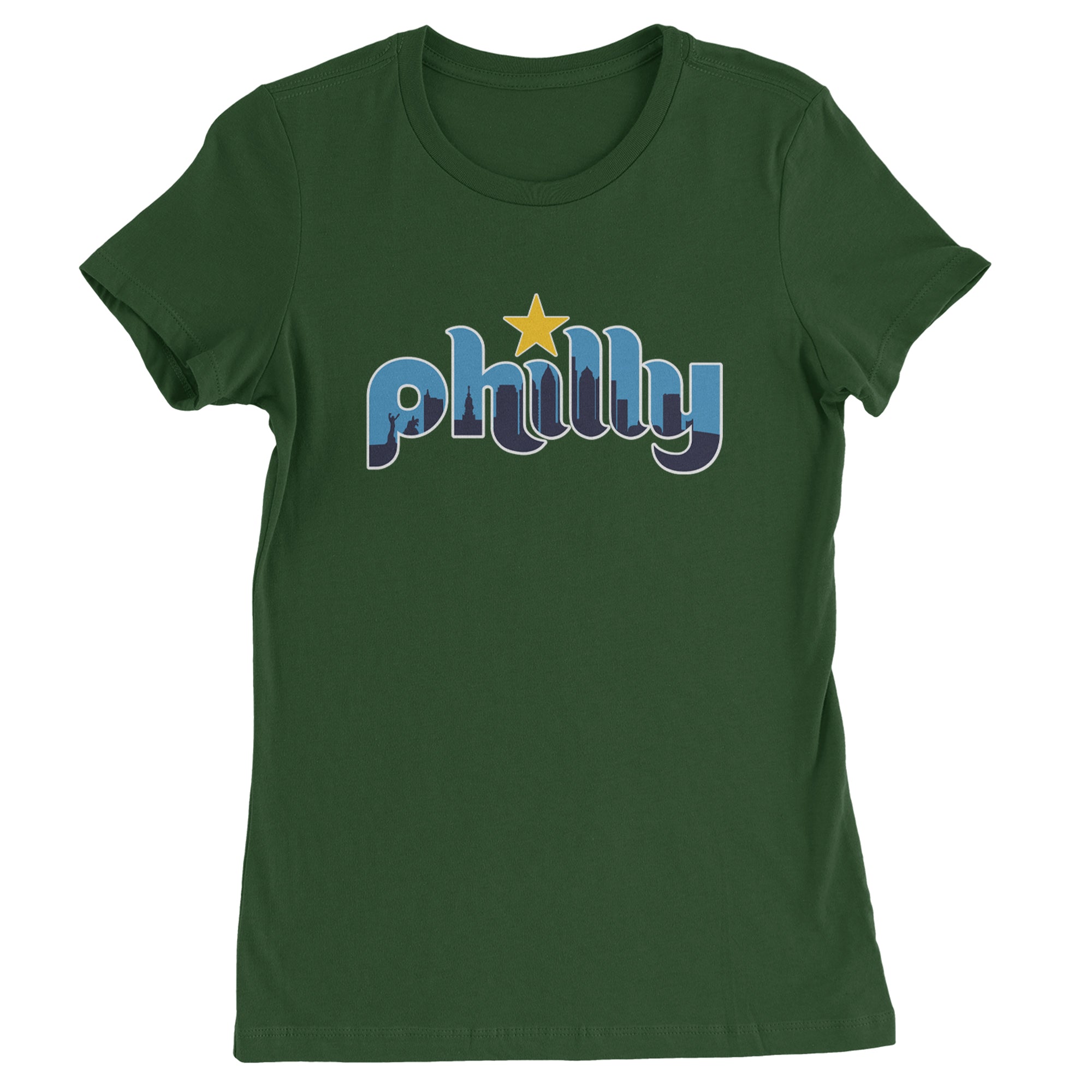 Skyline Philly Philadelphia Womens T-shirt Forest Green