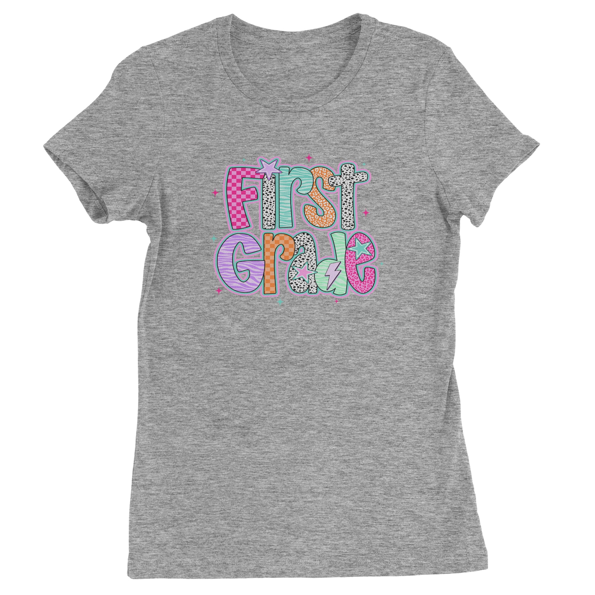 First Grade Vibes Colorful Back to School Womens T-shirt Heather Grey
