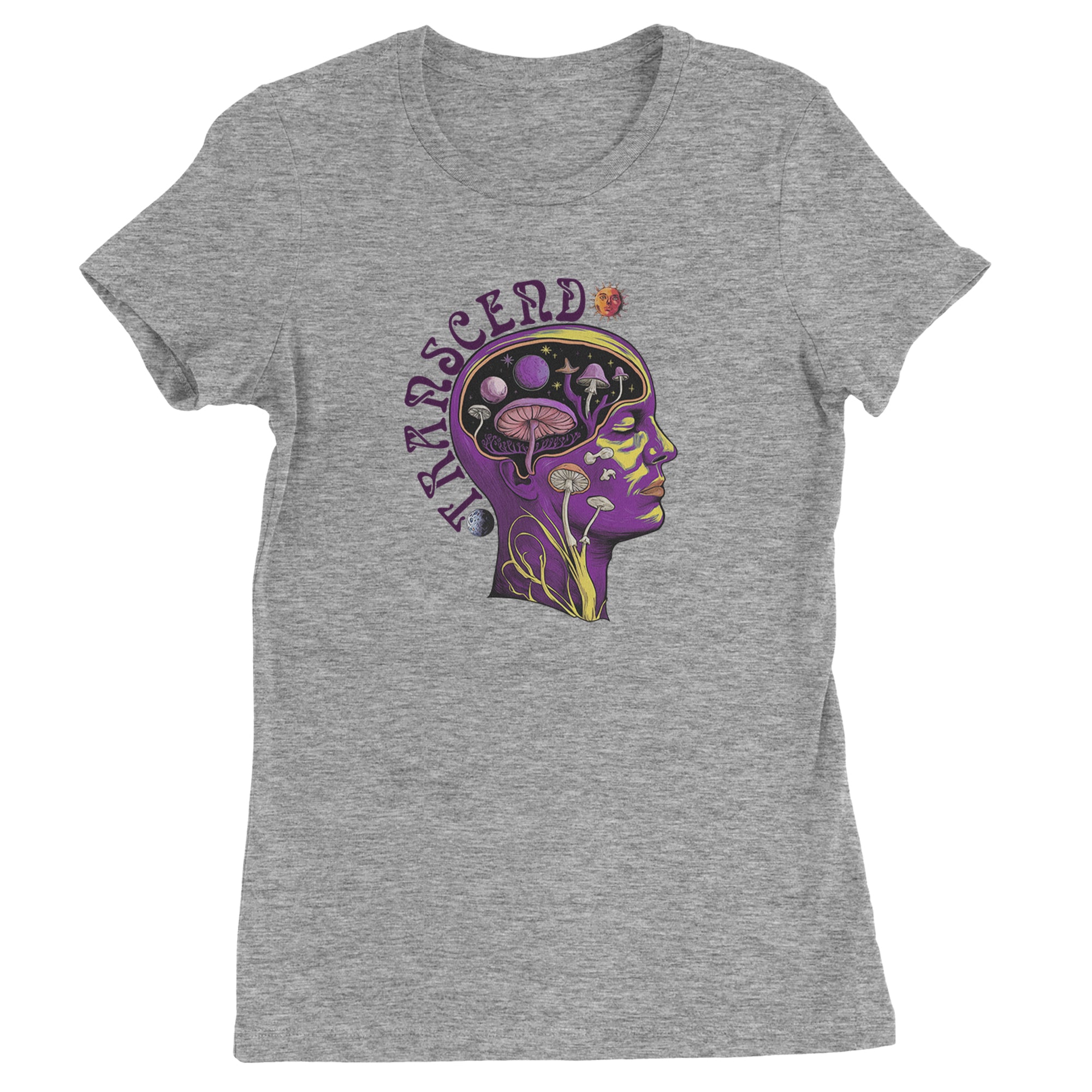 Psychedelic Cosmic Mushroom Head Womens T-shirt Heather Grey