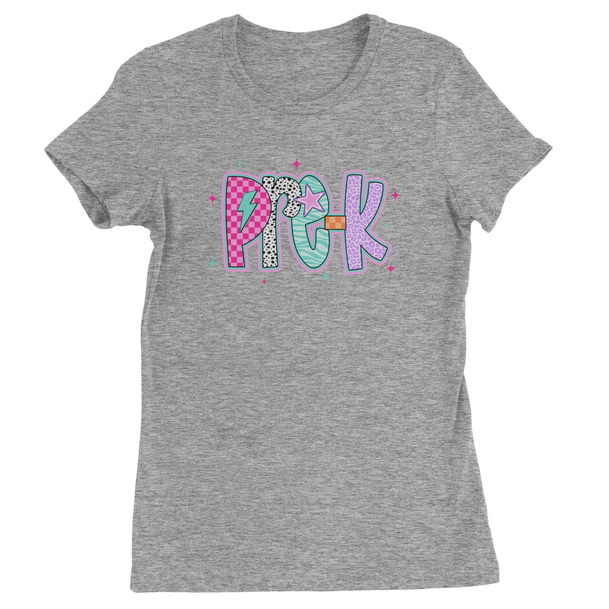 Pre-K Party Time Colorful Back to School Womens T-shirt Heather Grey